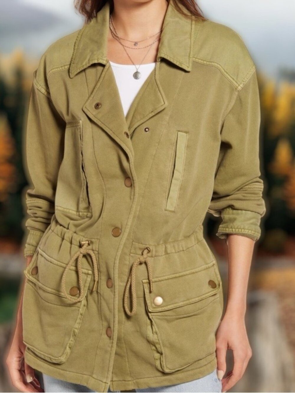 Free People Saturday Utility Jacket Womens Small EUC Green Sweet Sage